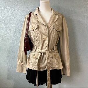 St. John’s Bay Stretch Utility Jacket In Tan With Belted Waist & Button Size L